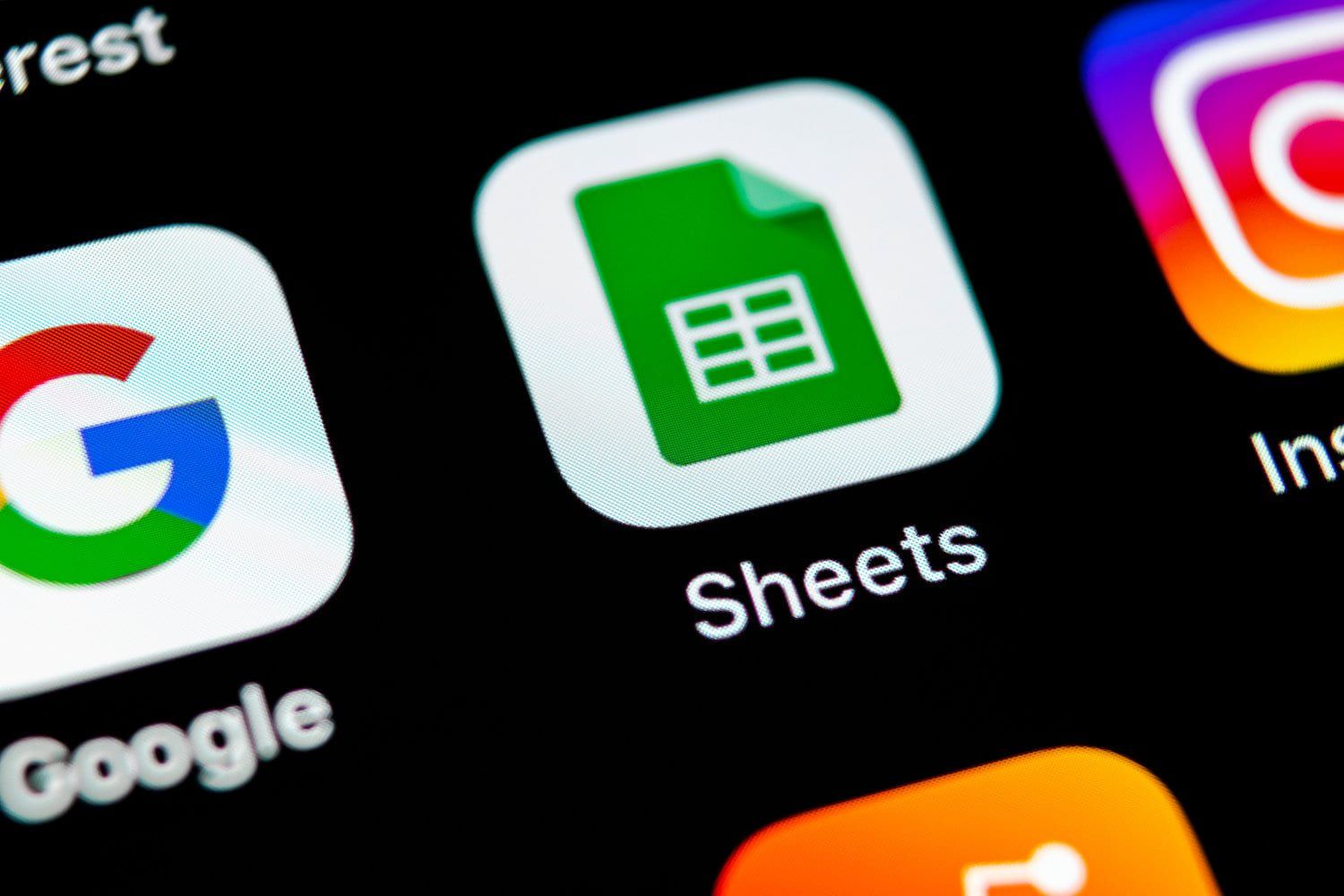 A phone home screen in close-up: the green Google Sheets icon between the Google and Instagram icons.