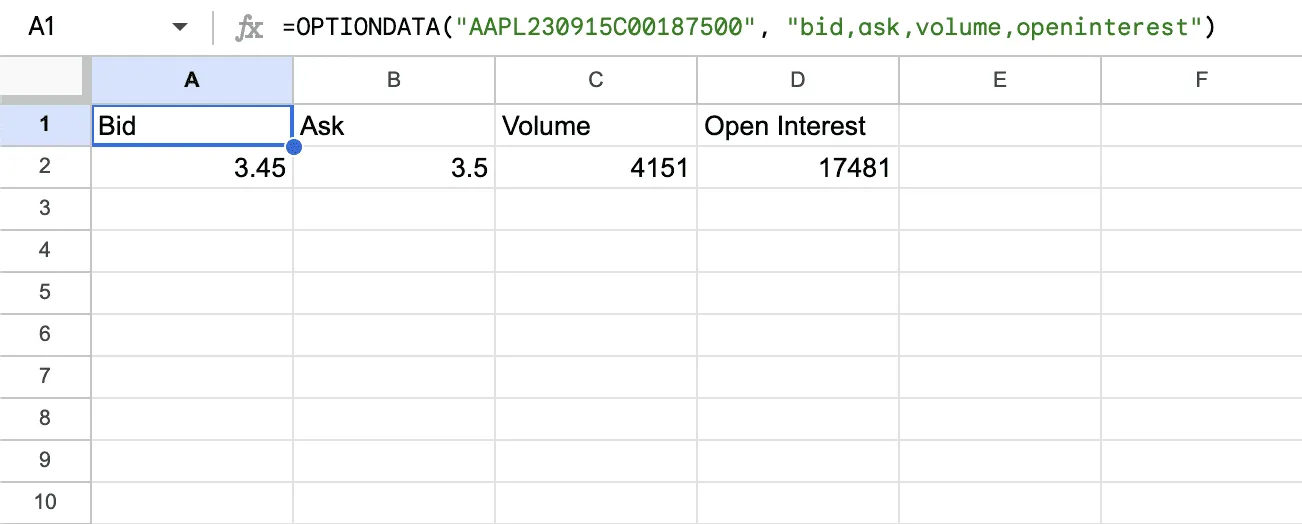 OPTIONDATA with custom column output