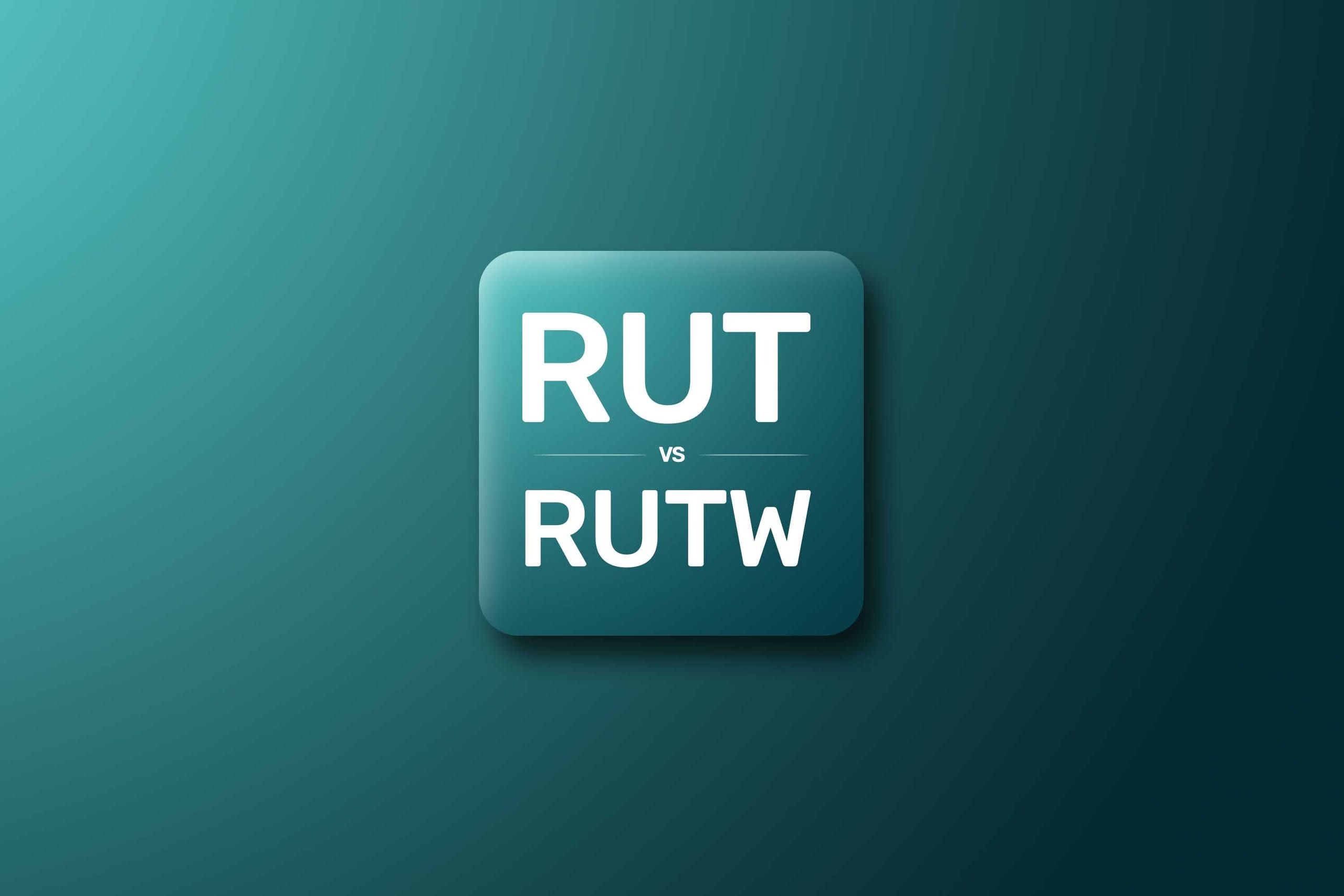 A teal tile lettered RUT above RUTW, separated by the word vs, on a teal gradient background.