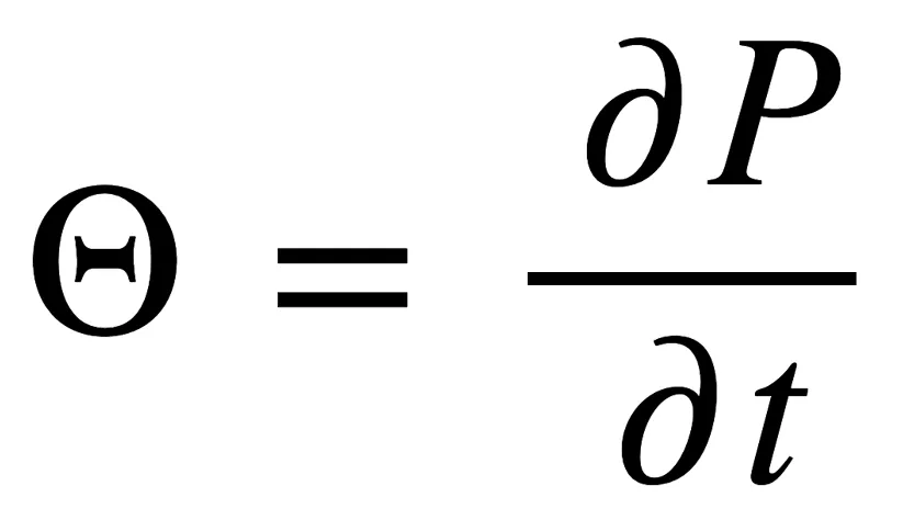 The theta formula: capital theta equals the partial derivative of P with respect to t